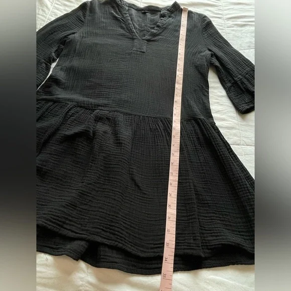 Monrow Easy Fit Black Cotton Popover Swing Dress Medium Neutral Capsule Wardrobe - Picture 7 of 10